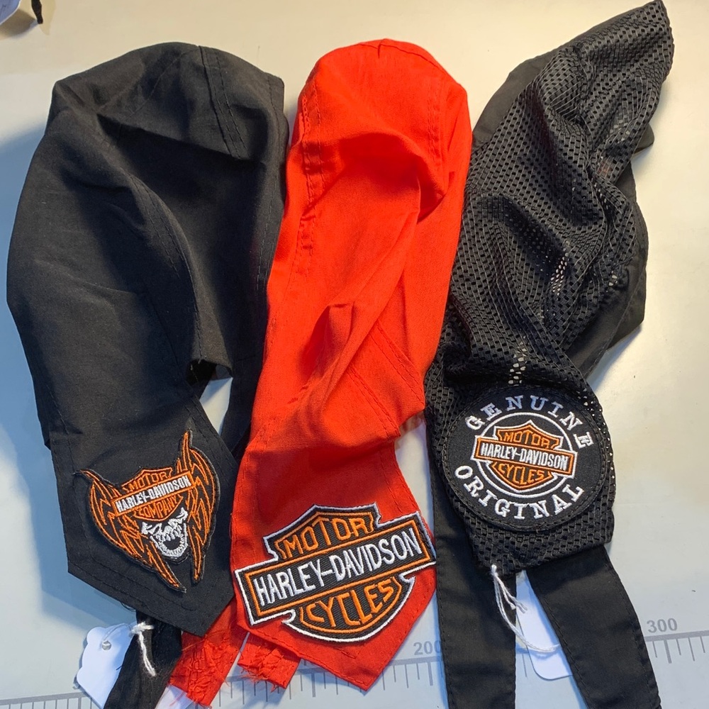 Head Wrap Trio with Harley-Davidson Patches Black, Red, and Mesh